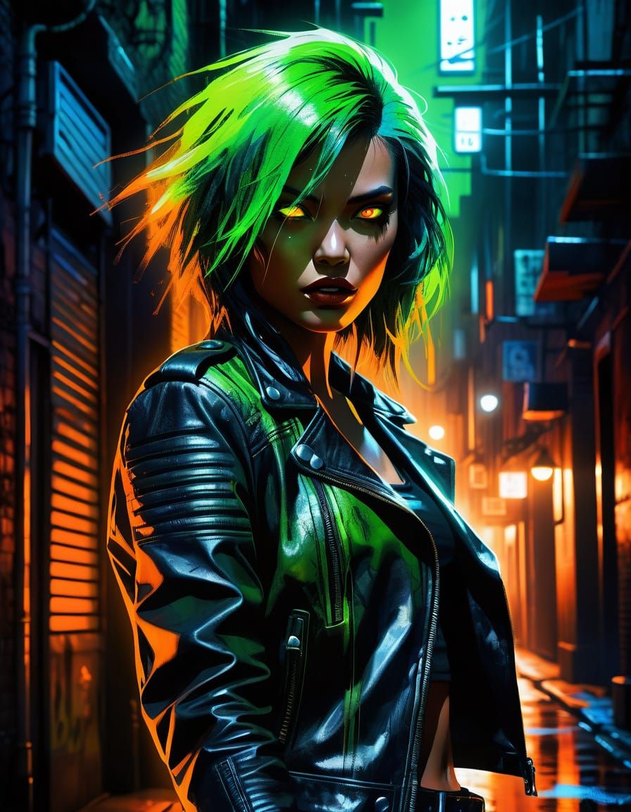 Neon Noir Comic Art Woman in Alleyway