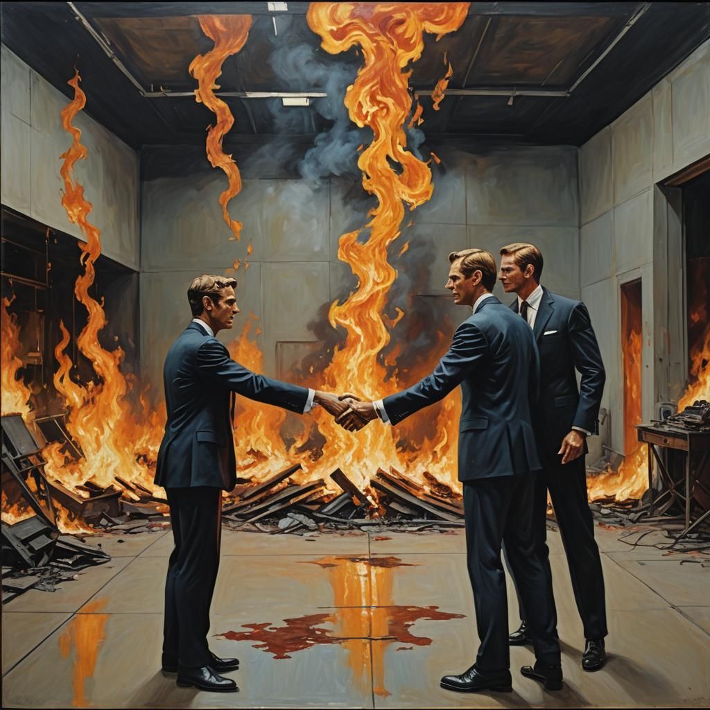 Surreal Meeting: Man on Fire in Film Studio