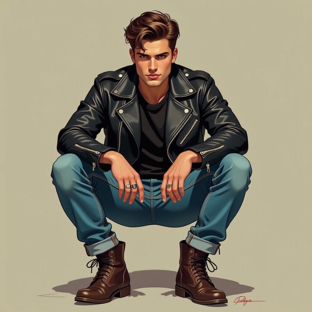 Confident Young Man in 1950s Fashion, in Lowbrow Art Style
