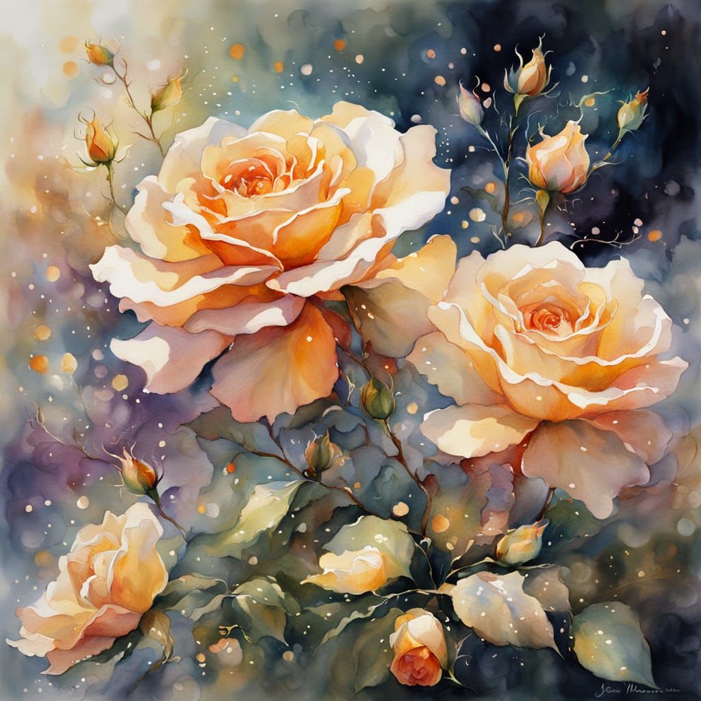 Enchanted Rose Bush in Whimsical Watercolor