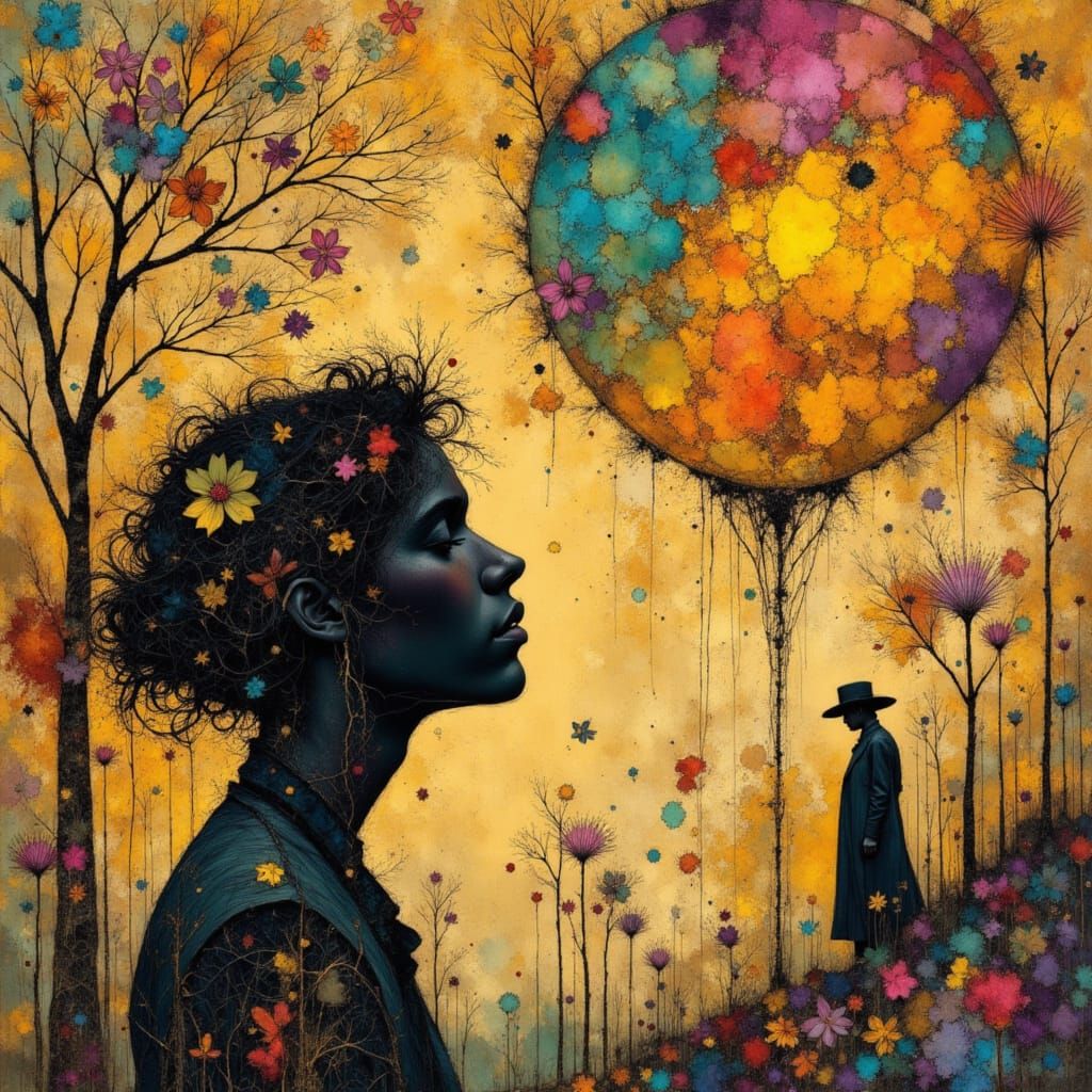 Whimsical Silhouette in Art Nouveau Style