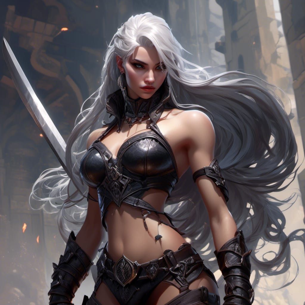 Vampire Barbarian Girl in Dark Fantasy Style