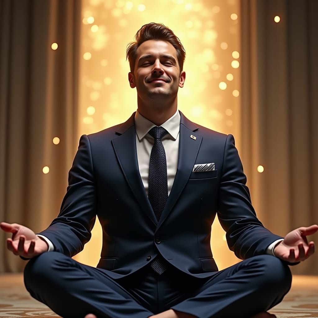 Meditative Executive in Navy Suit: Digital Art Portrait