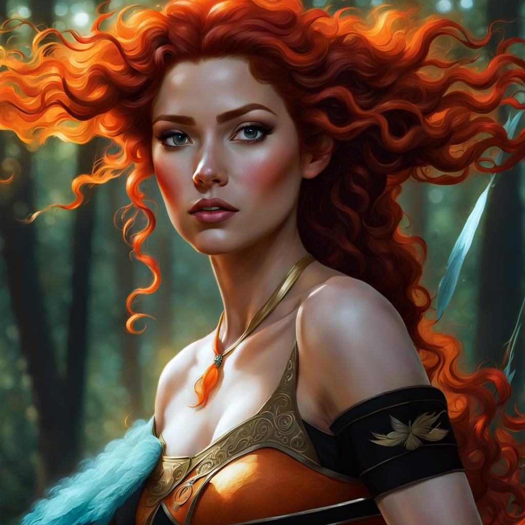 Merida in Enchanted Forest, Detailed Fantasy Art