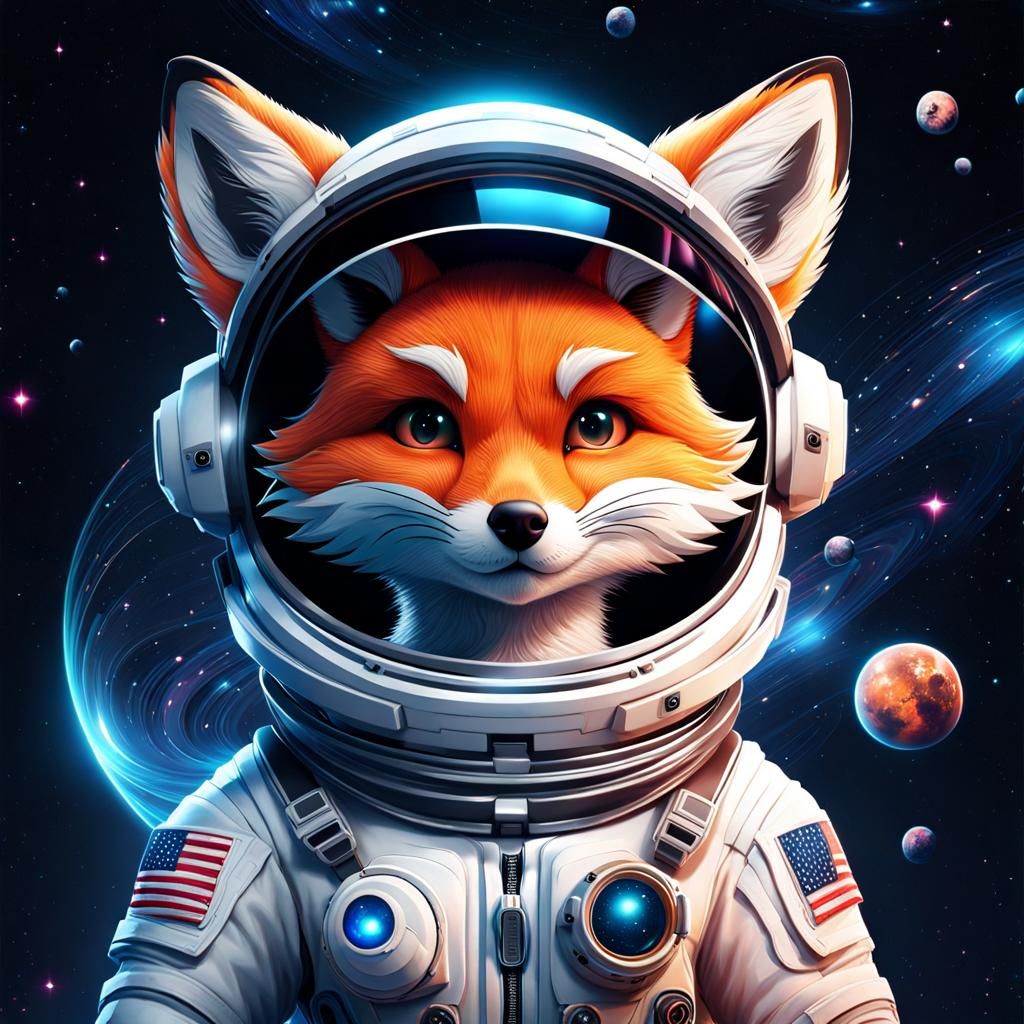 Astronaut Fox in Space: Hyperrealistic 3D Render
