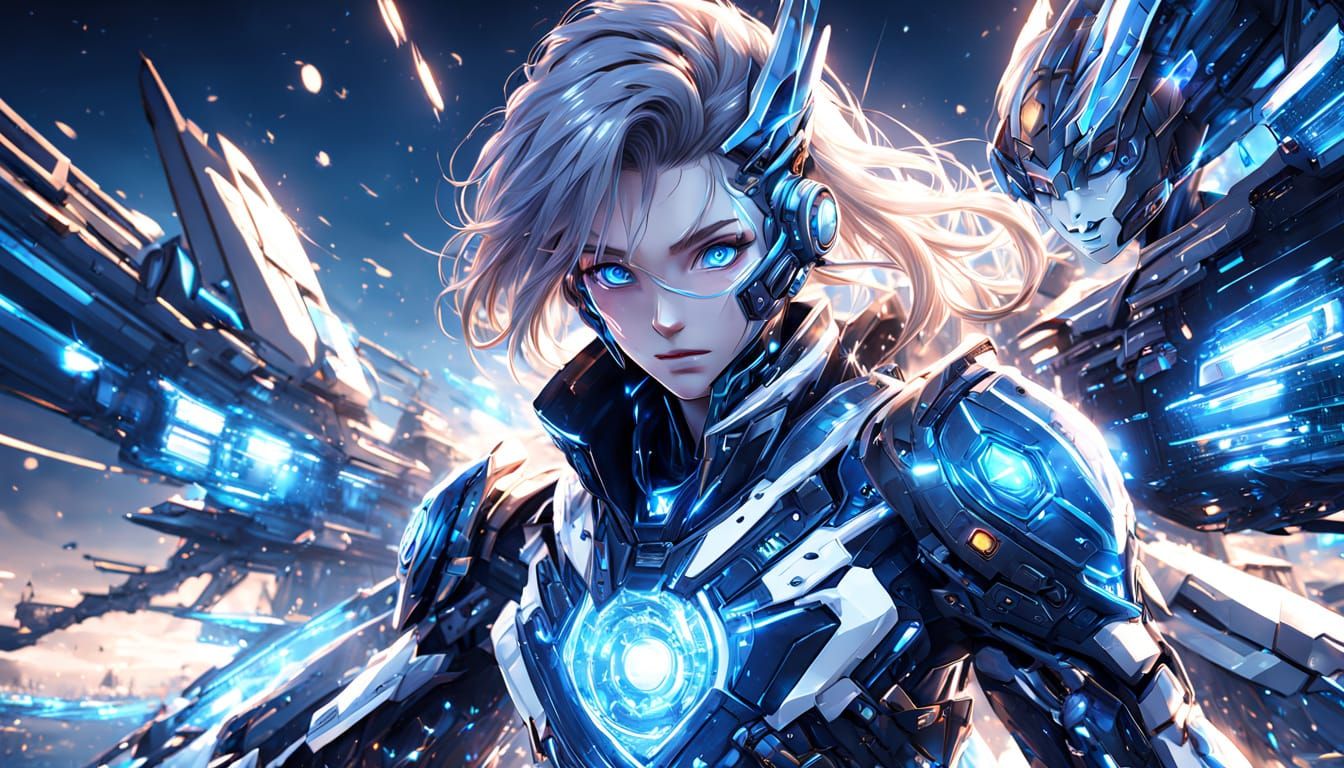 Anime Woman in Futuristic Armor on Aircraft Carrier