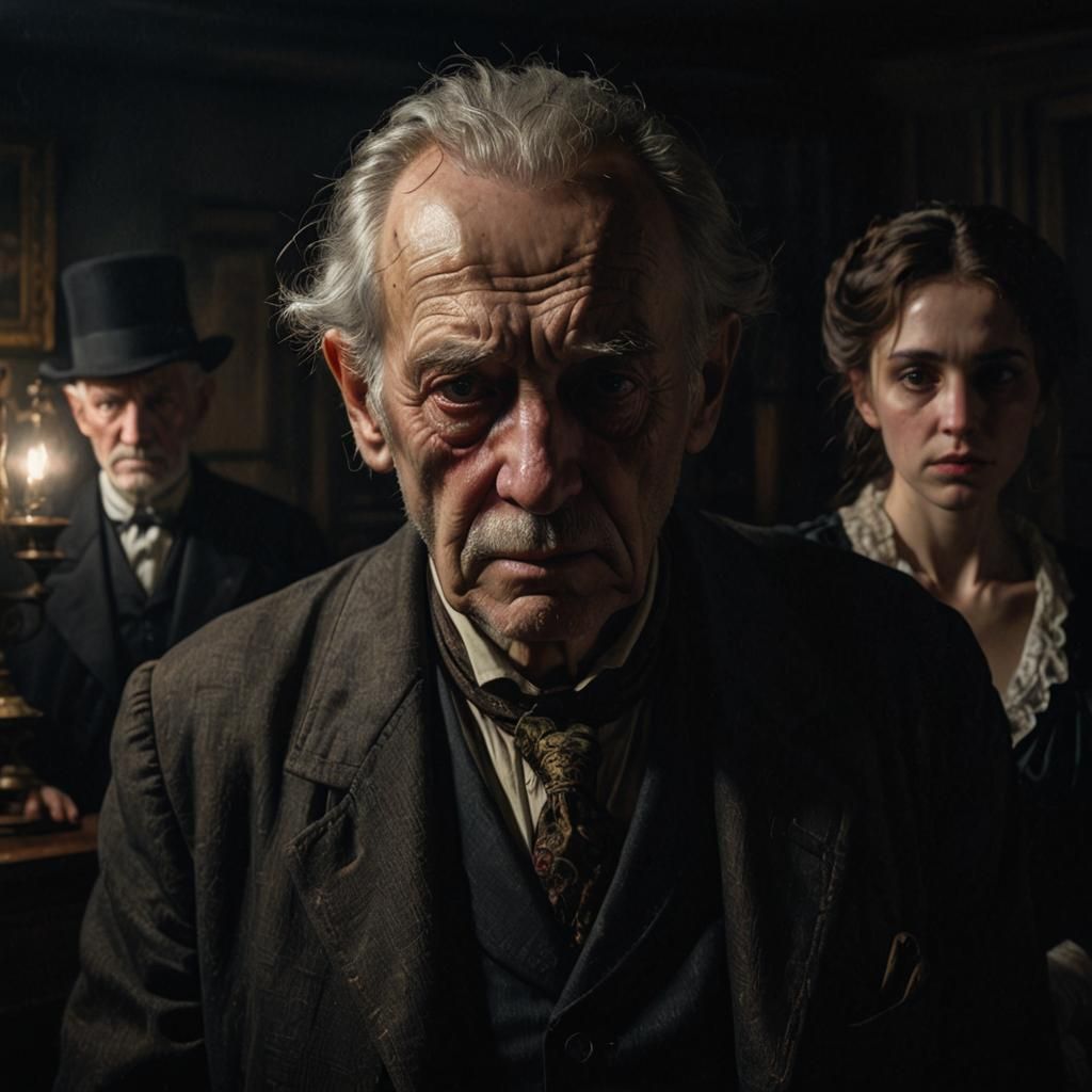 Victorian Gentleman in Dark Room with Dramatic Lighting