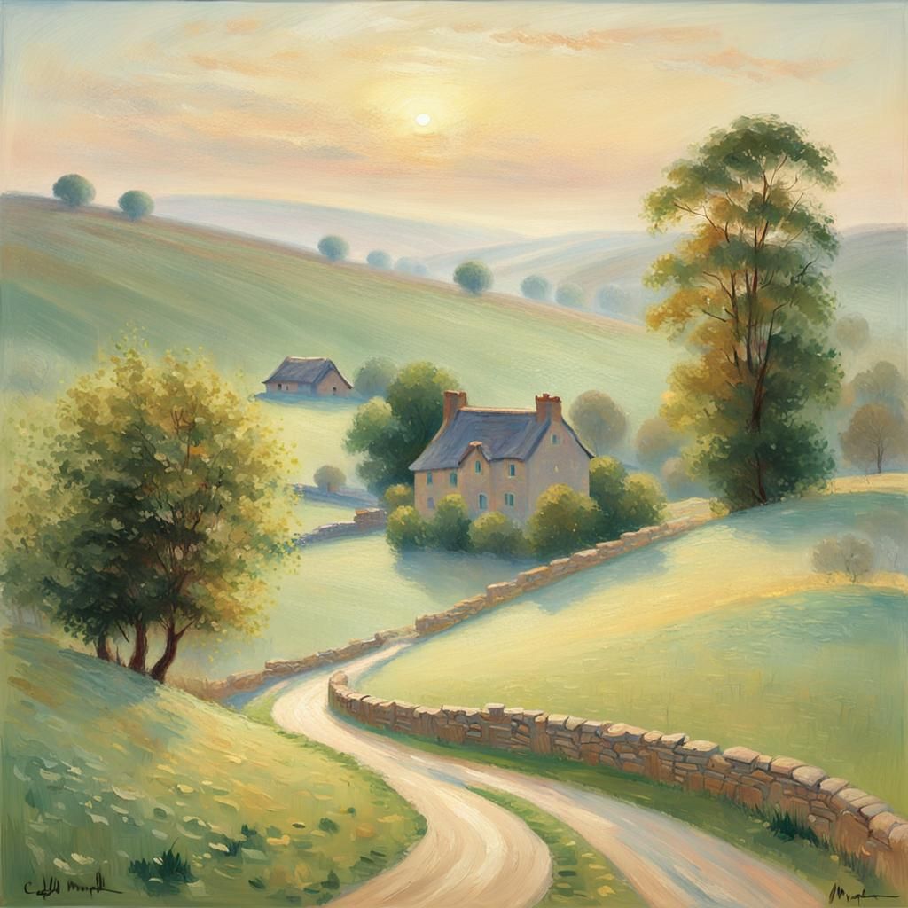Idyllic English Countryside in Impressionist Style