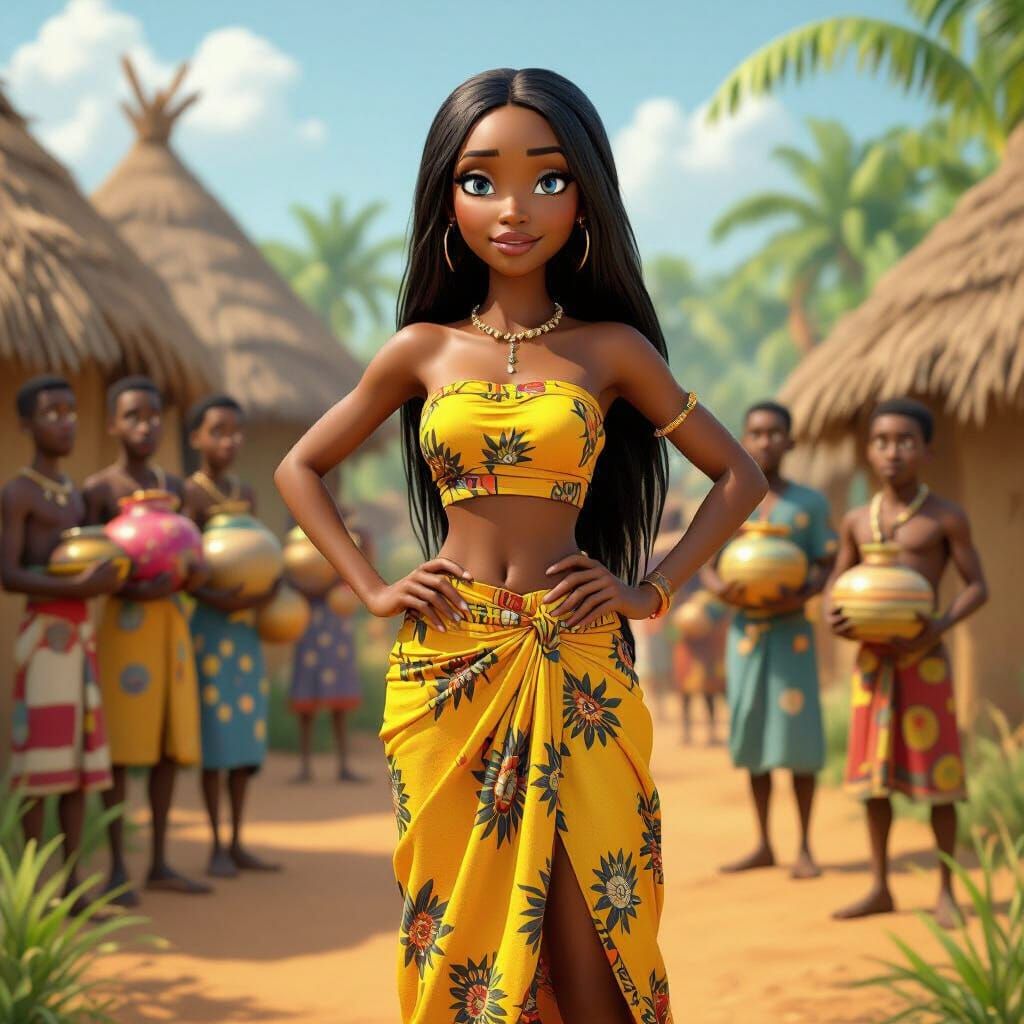 Realistic 3D Render of Confident Woman in African Village
