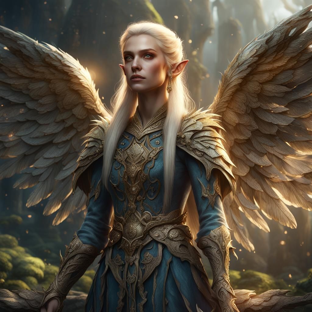 Winged Elf Warrior with Scimitar in Fantasy Art