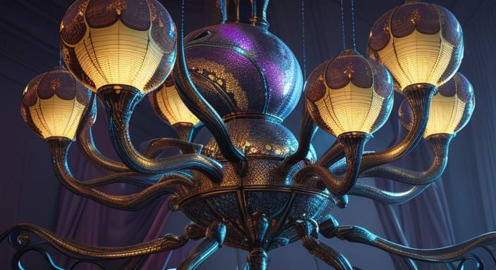Vibrant Oversized Spider Chandelier in 3D Digital Art Style