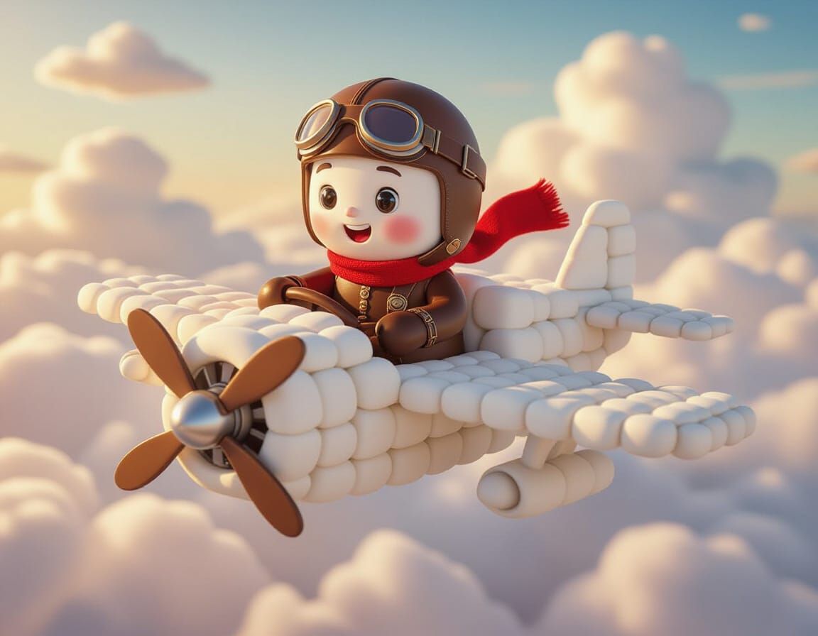 Whimsical Marshmallow Pilot Flies Plane Through Clouds