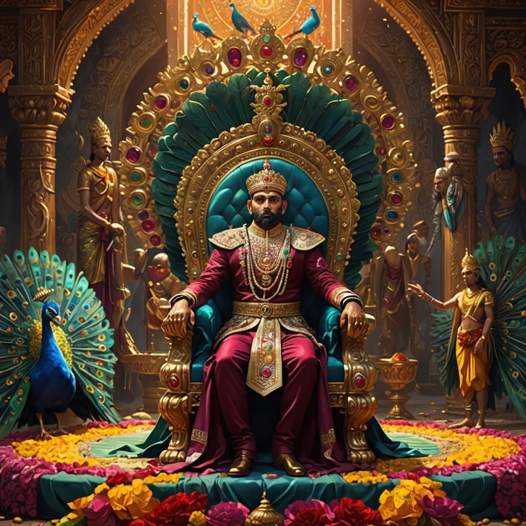 Indian King on Peacock Throne, Hyperdetailed Photorealistic ...