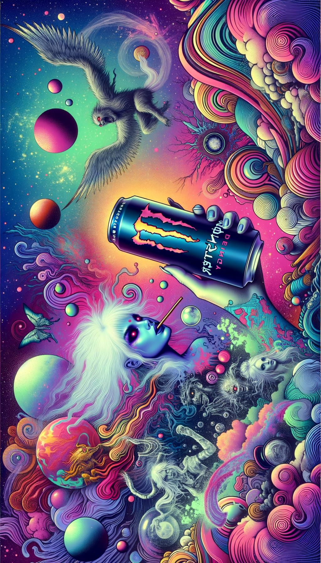 Energy Drink Pinup Poster in Synthwave Style
