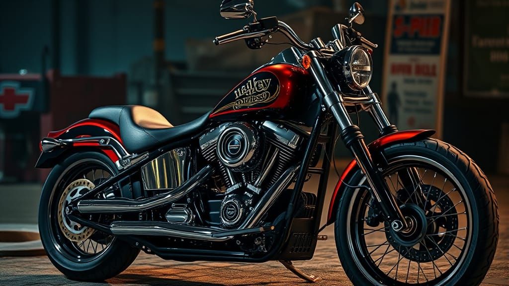 Hyper-Realistic Custom Harley Davidson Motorcycle in Moody C...