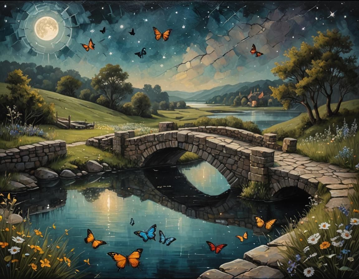 River Reflection in Floral Meadow as Digital Art