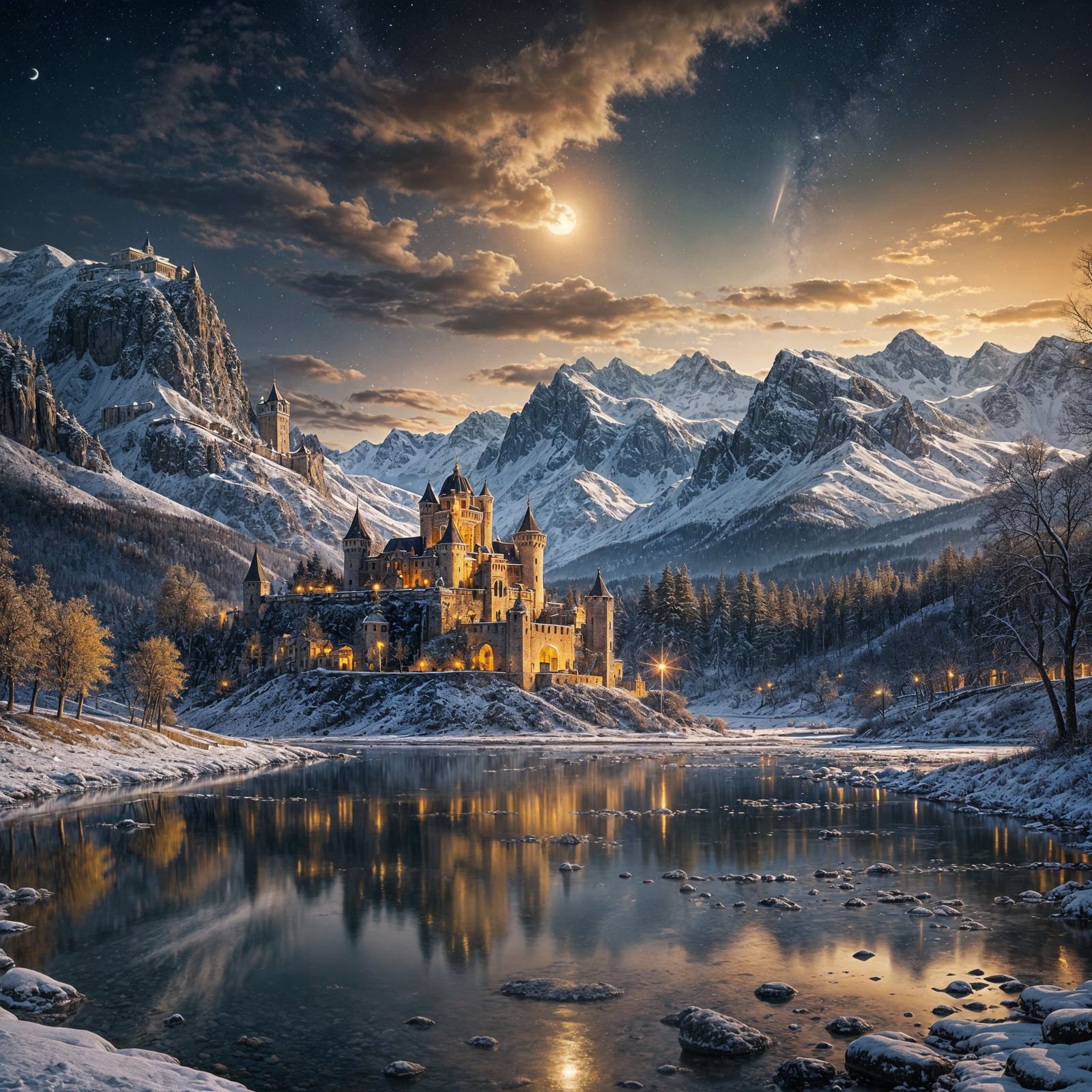 Roman Castle Under Galaxy Sky