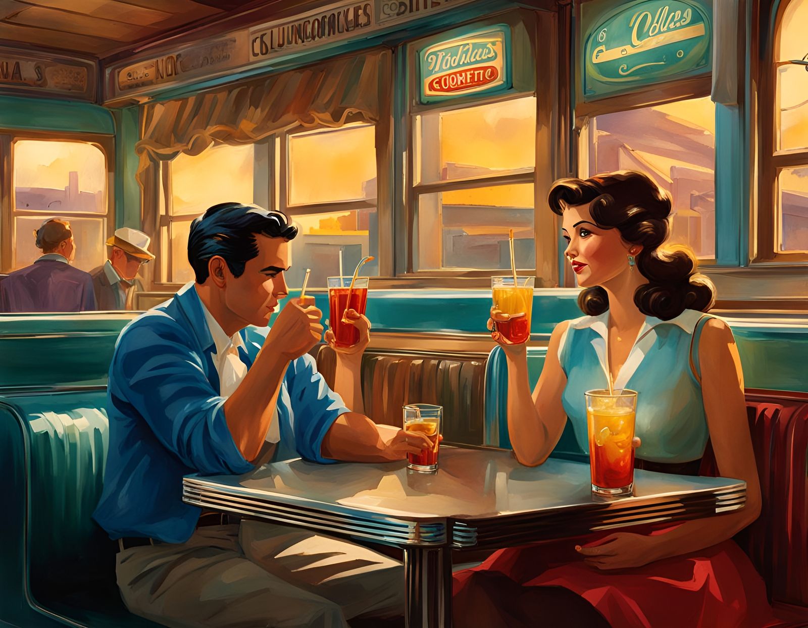 Retro Luncheonette Watercolor Illustration