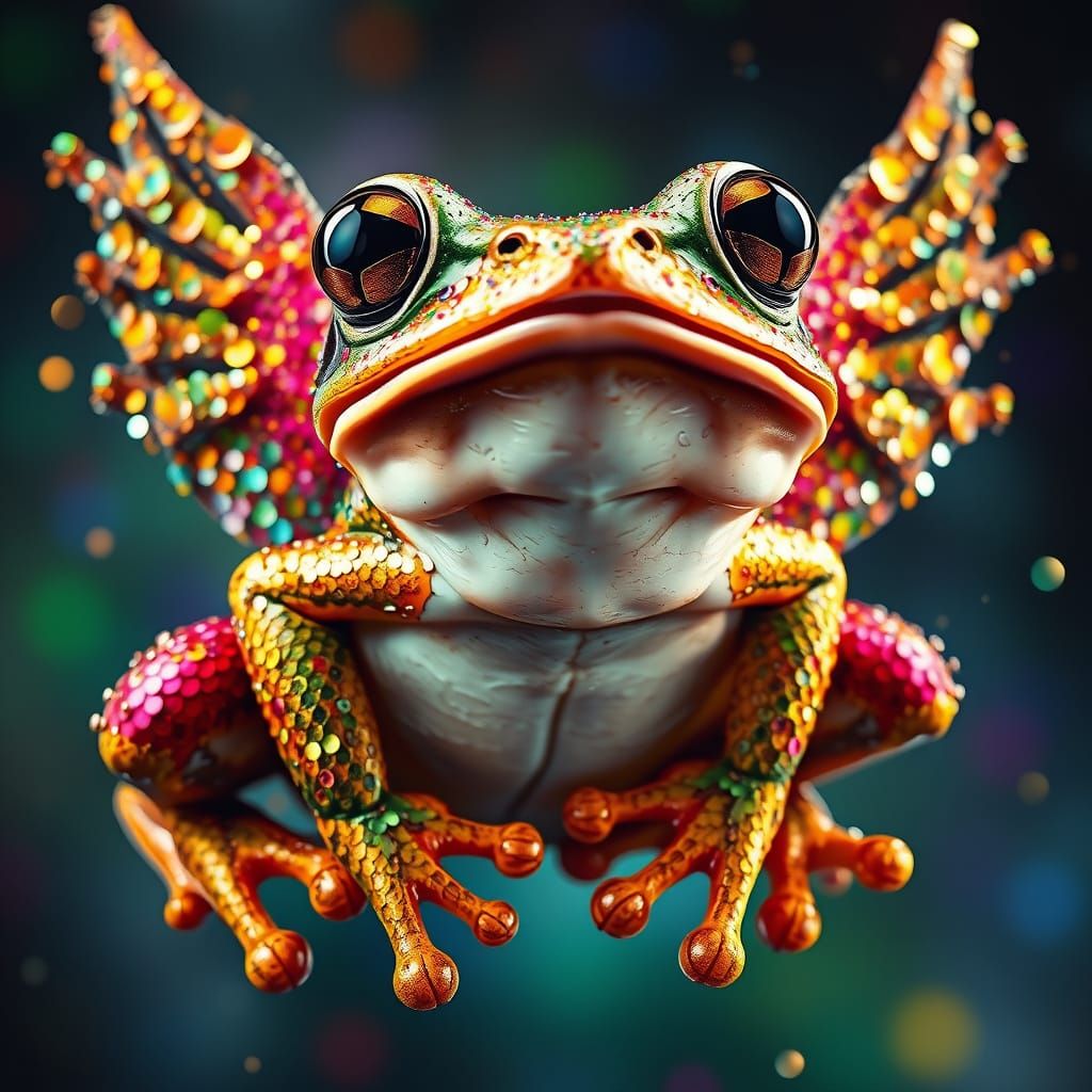 Hyperrealistic Frog in Vibrant Splash Art