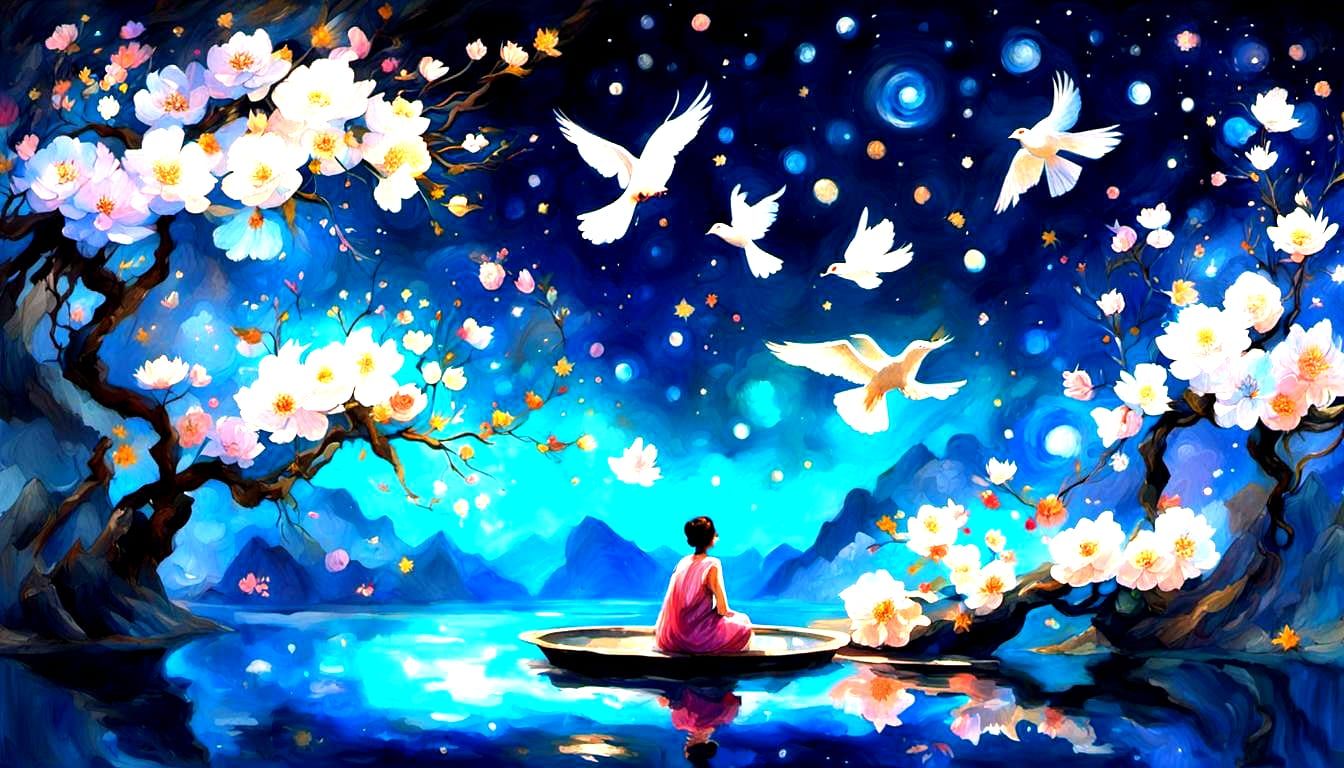 Shimmering Chinese Blossoms in Post-Impressionist Style