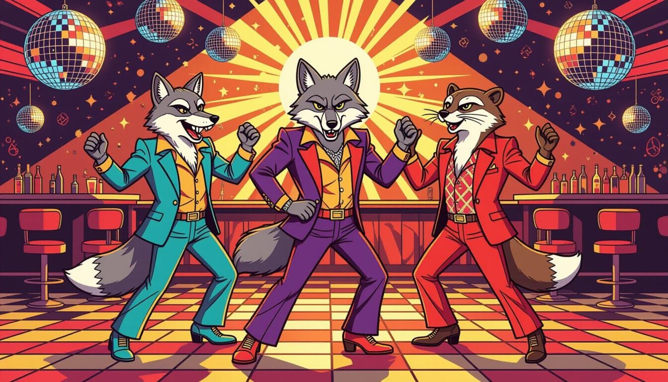 Funky Disco Animals Grooving in 1970s Style