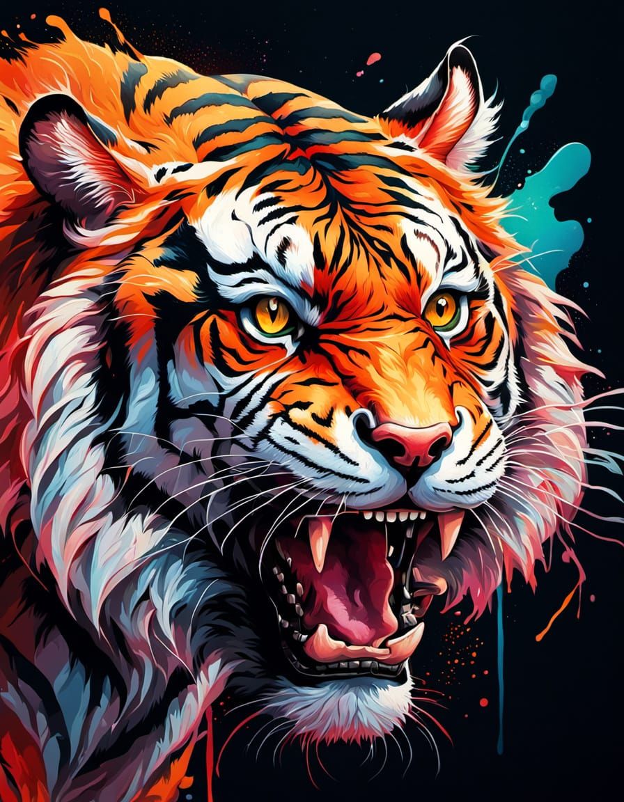 Vibrant Tiger Portrait in Fairground Graphic Style