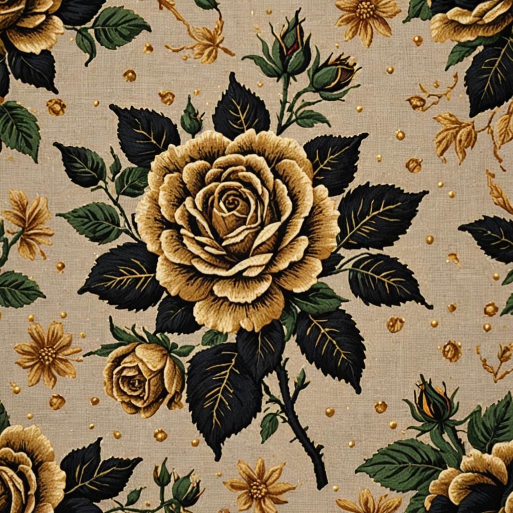 Black and Gold Rose Needlepoint Close-Up