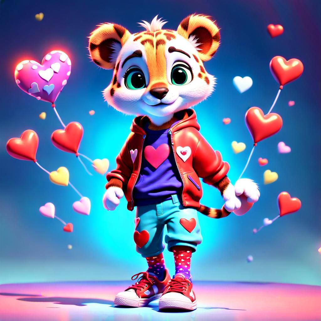 Anthropomorphic Kodkod Cub in 3D Digital Art Style