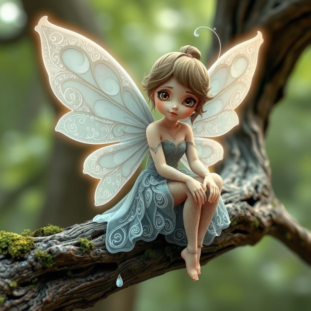 Ethereal Fairy with Fractal Wings in Vector Art