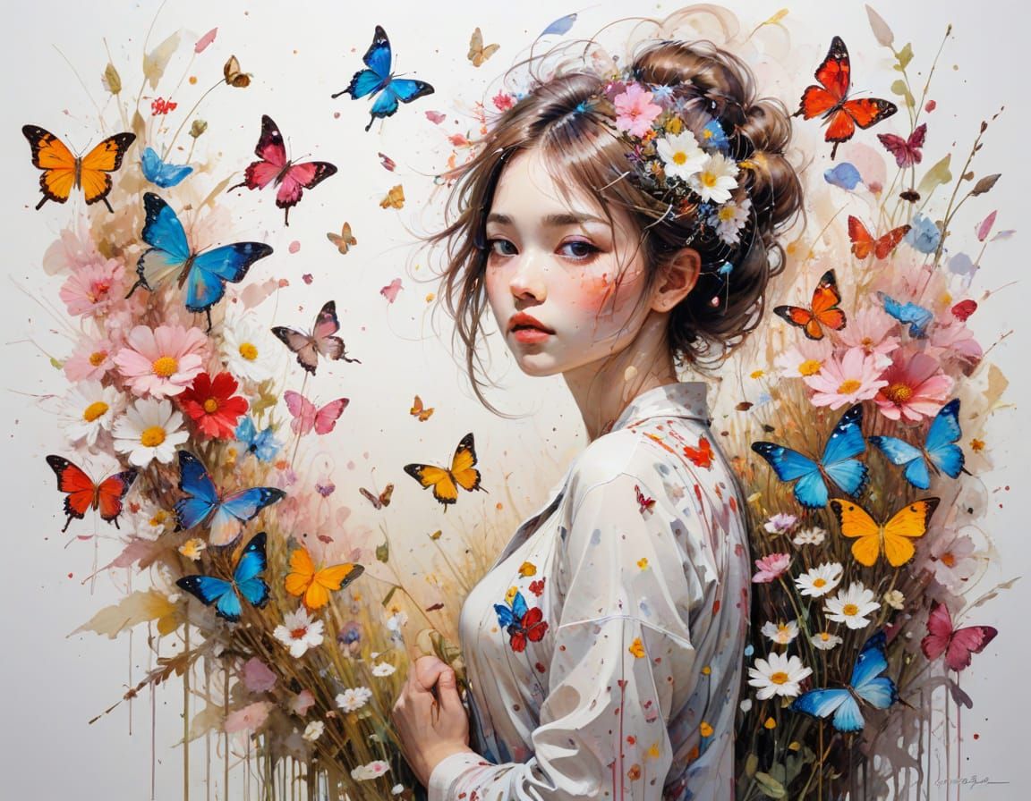 Enchanting Mushroomhouse Meadow with Butterflies and Wildflo...