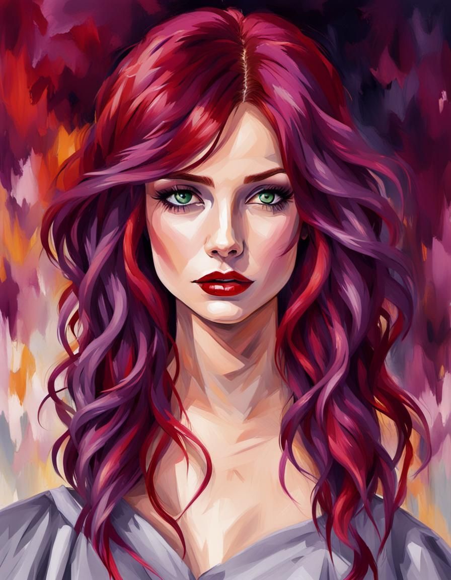 Girl with Red-Violet Hair in Fauvism Style