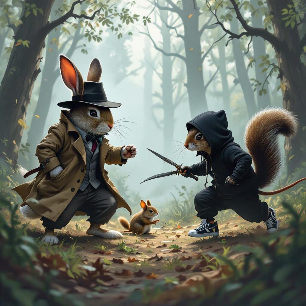 Ninja Squirrel Chase in Misty Woodland