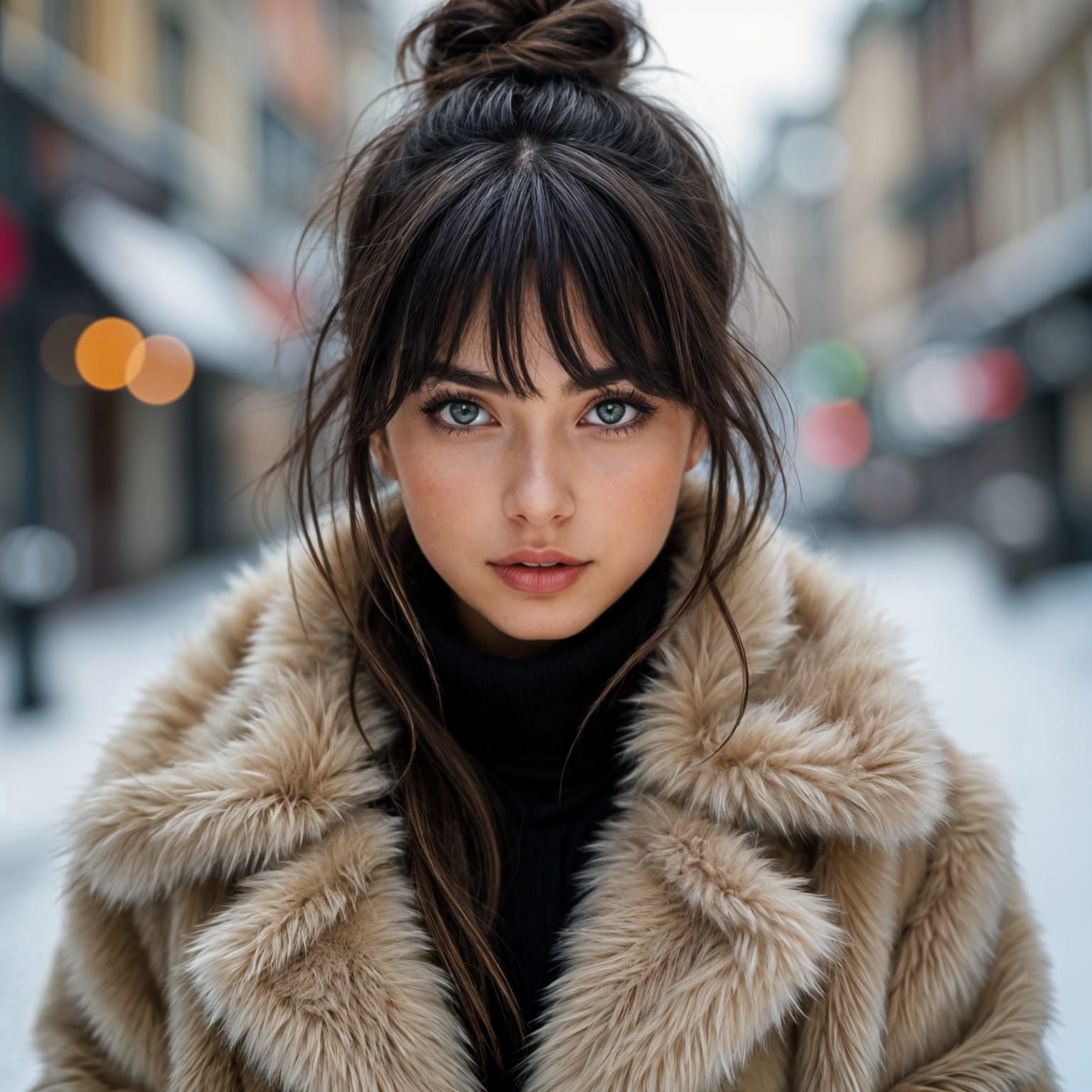 Portrait of a Serious Girl in Fur Coat, Renaissance Style