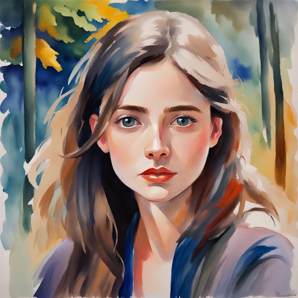Expressive Girl in Gouache Style Speaking with Passion