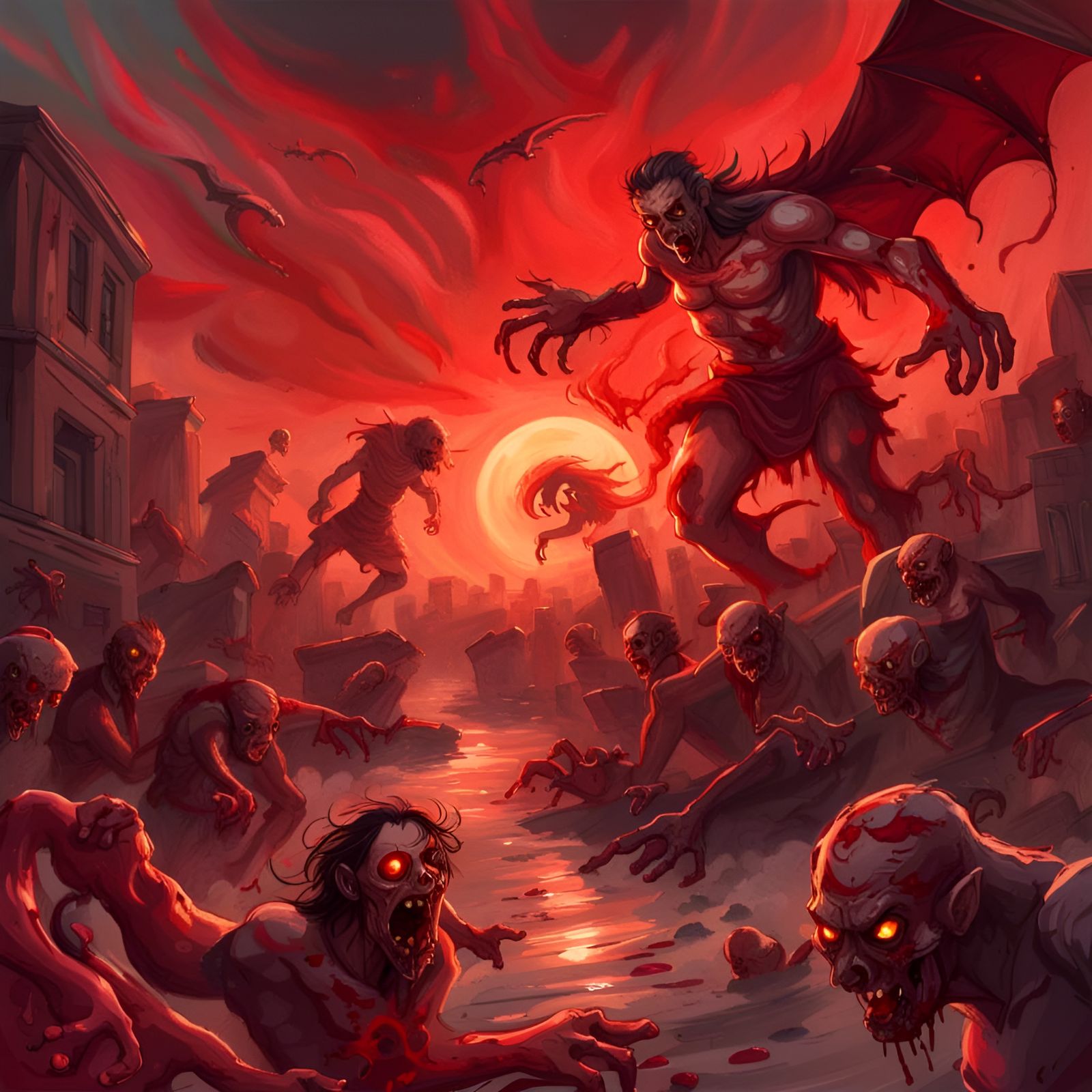 Terrifying Scene of Zombies, Ghouls and Demons