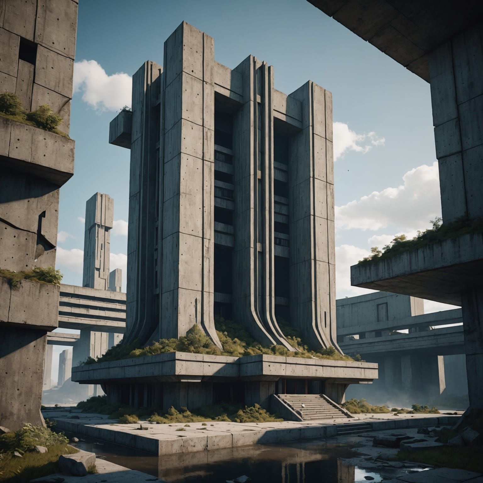 Brutalism Art Concrete Monument in Detailed Matte Painting