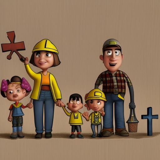 Family Home with Safety Helmet in 3D Style