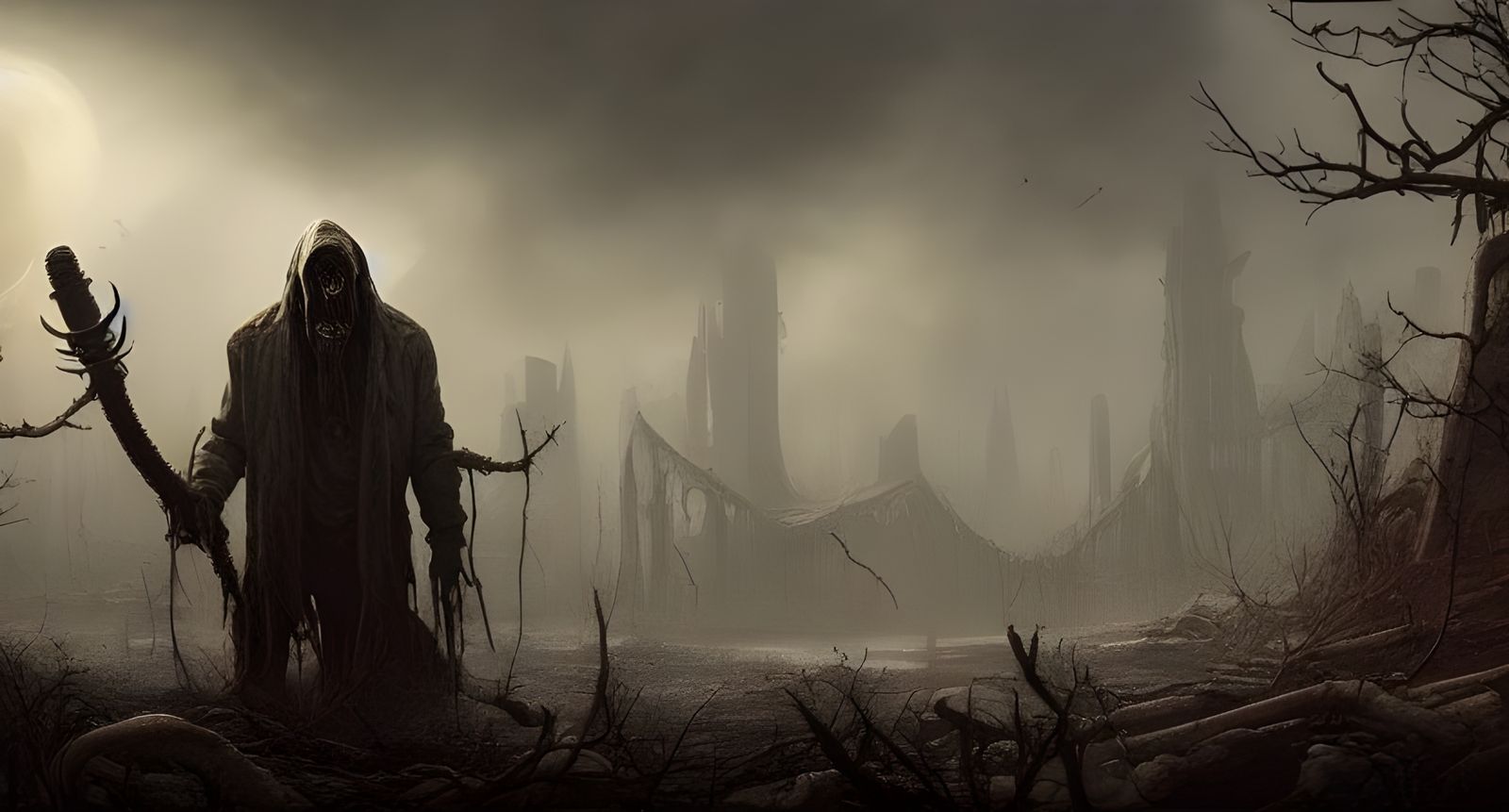 Lovecraftian Post-Apocalyptic World in Dark Horror Style