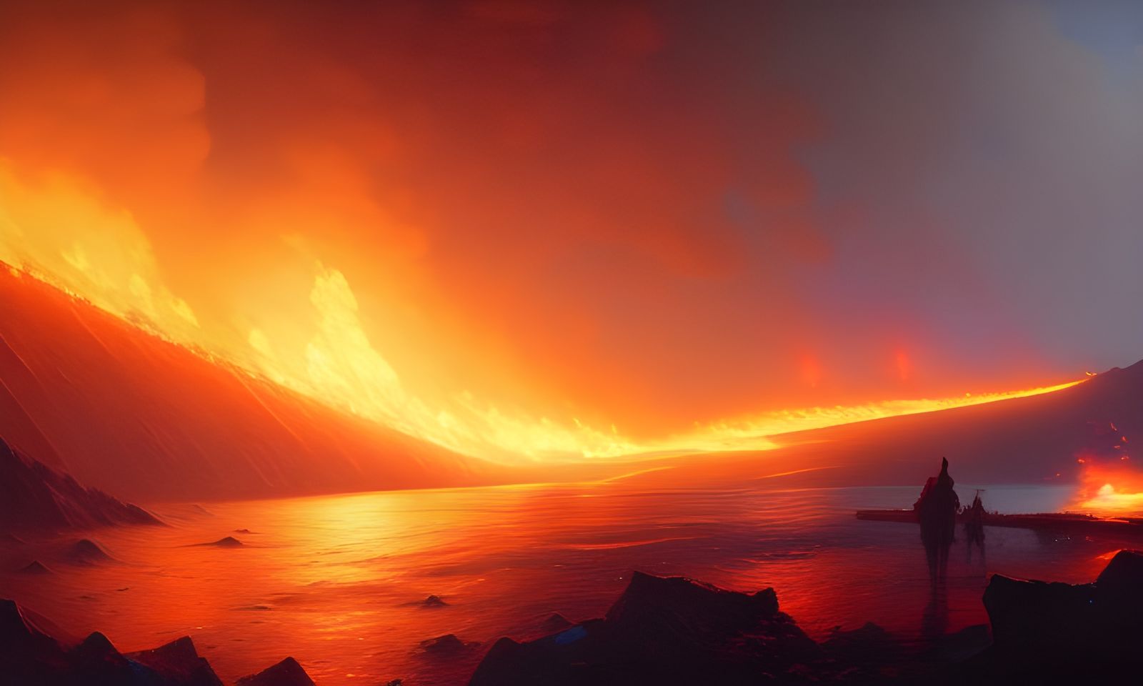 Inferno: Wall of Flames in Romanticism Style