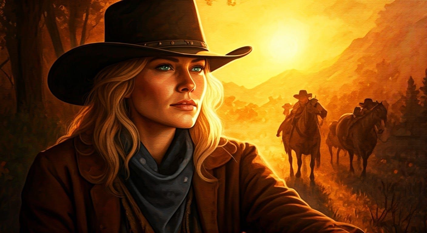 Cowgirl Gunfighter Portrait in Watercolor Expressionism