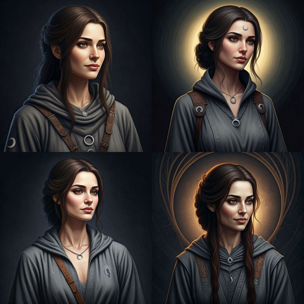 Serene Woman Lyra in Twilight Grey Robes