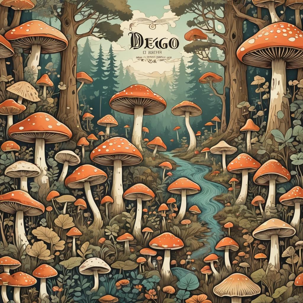 Vintage Travel Poster of Dego with Woodland Mushrooms