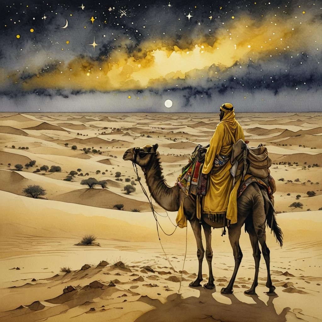 Monochromatic Yellow Desert Bedouin Watercolor Painting
