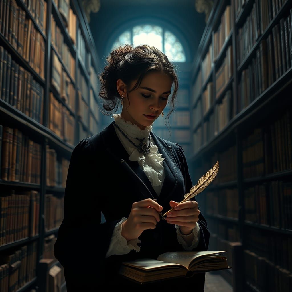 Woman in Antique Library Writing