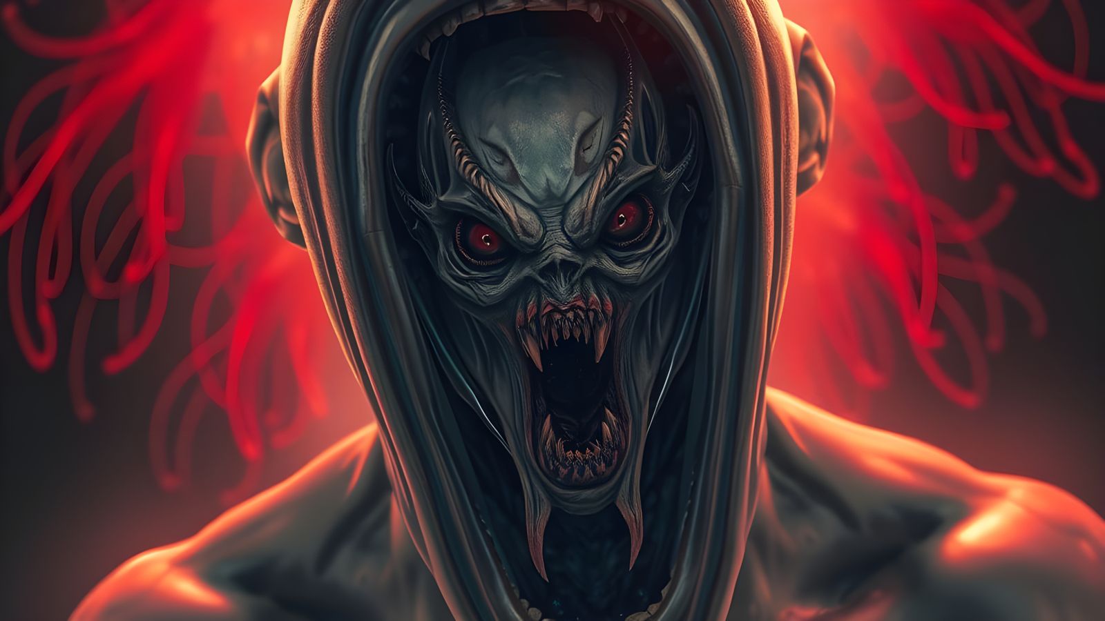 Grotesque Alien Bursting From Man's Mouth