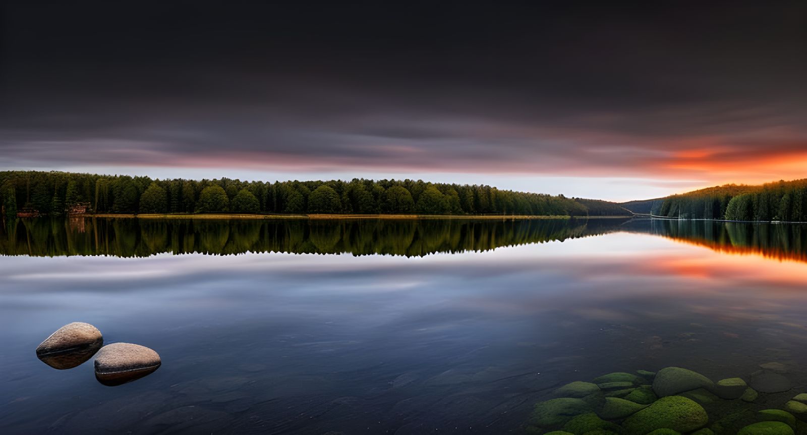 Serene Lake Landscape in Hyperreal Photography Style