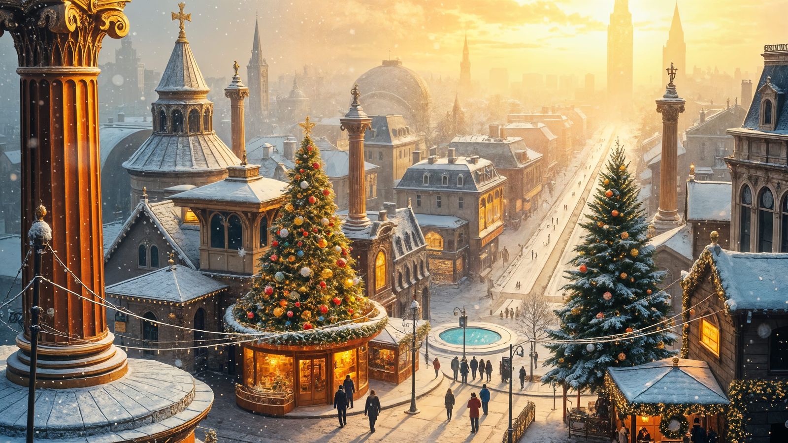Magical Christmas Cityscape in Impressionist Style