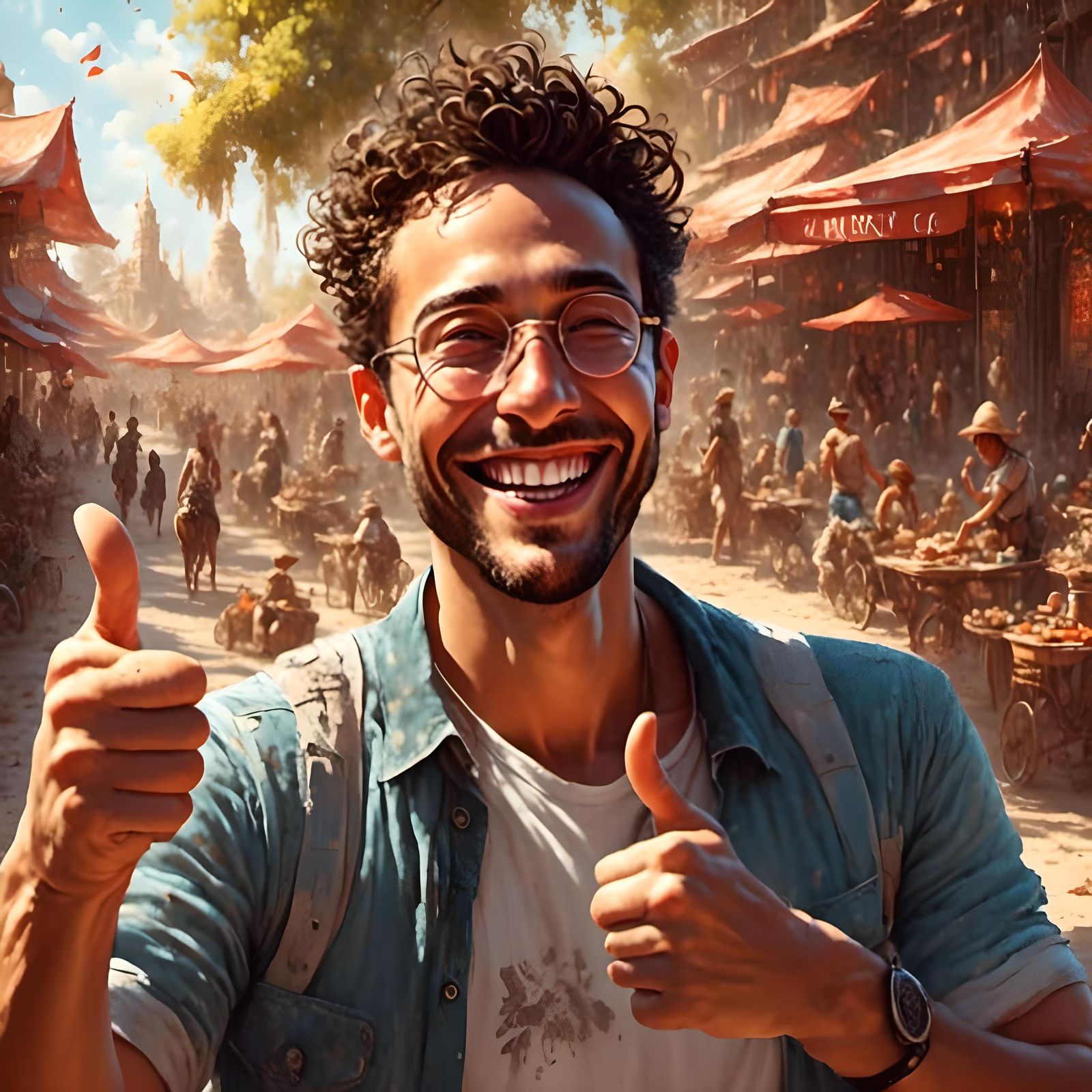 Happy Man Giving Thumbs Up in Digital Painting