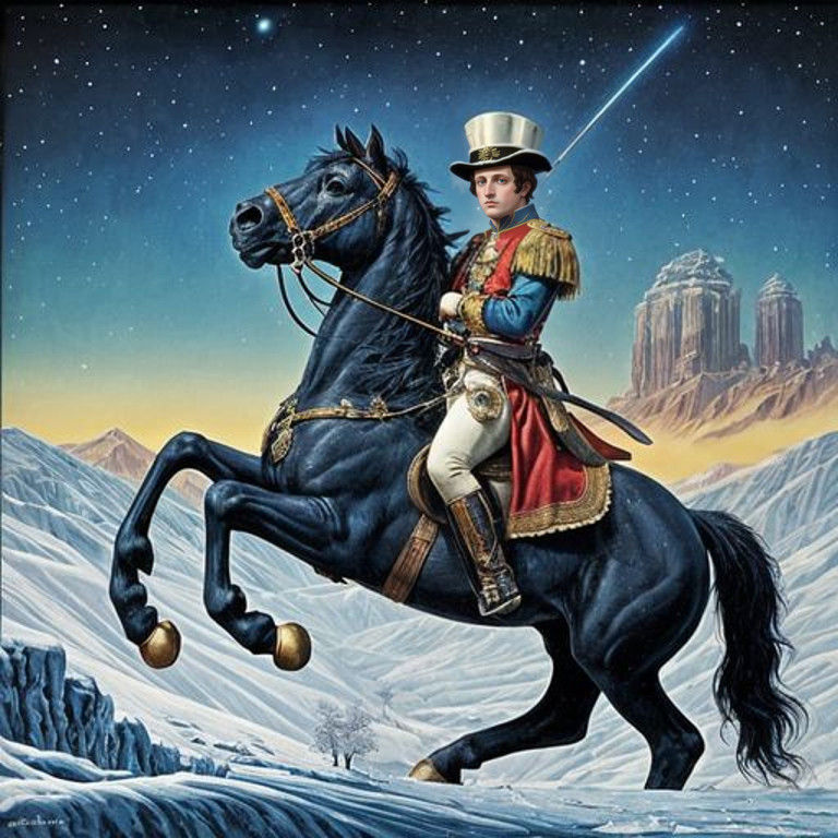 Napoleon on Majestic Ornate Steed Dominates Winter Battlefie...