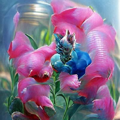 Pink and Blue Snapdragon Oil Painting